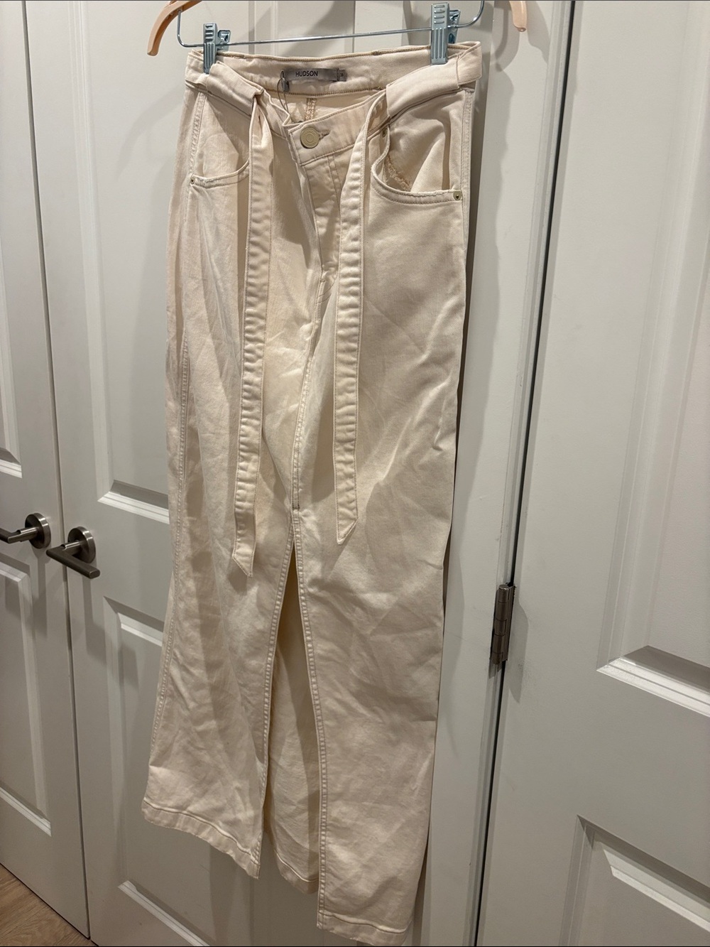 NWT Hudson Cream Denim High-Waist Tie Front Skirt
